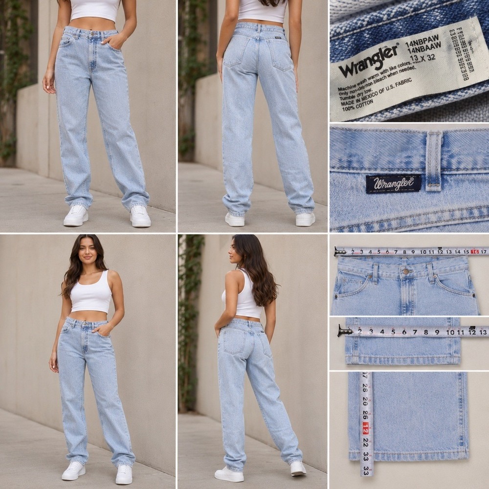 Wrangler 14NBPAW High Waisted Straight Leg Light Wash Blue Jeans 13x32 Womens